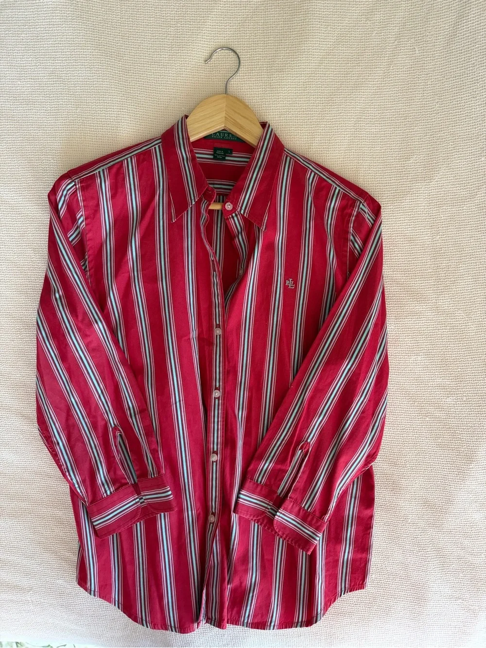 Vintage Ralph Lauren Y2K Striped Button-Up Shirt in Berry Red Quietluxury - Picture 2 of 8